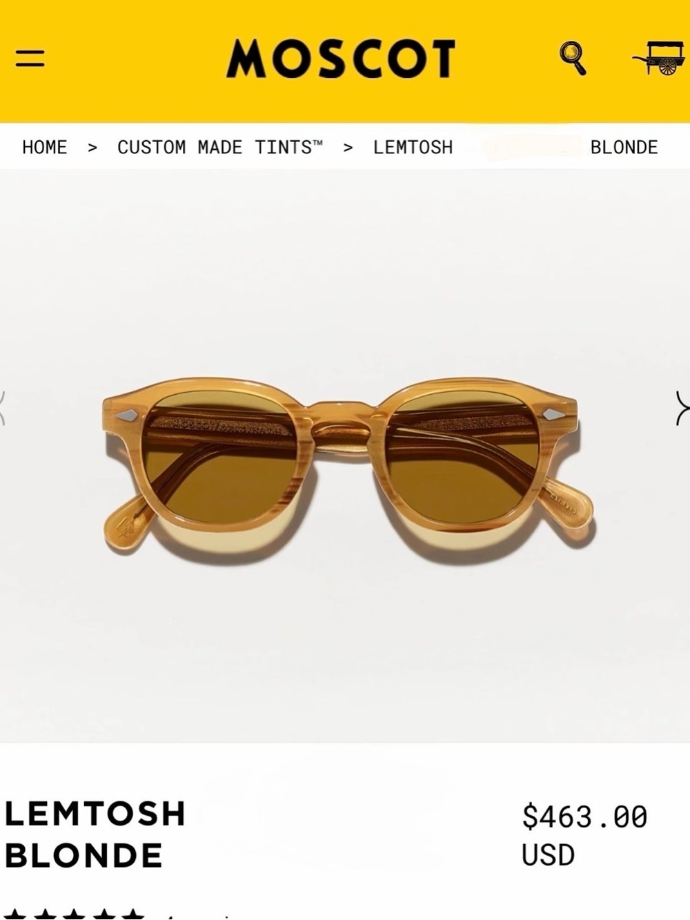 Moscot Lemtosh Blonde/ Amber Lenses sunglasses 46
